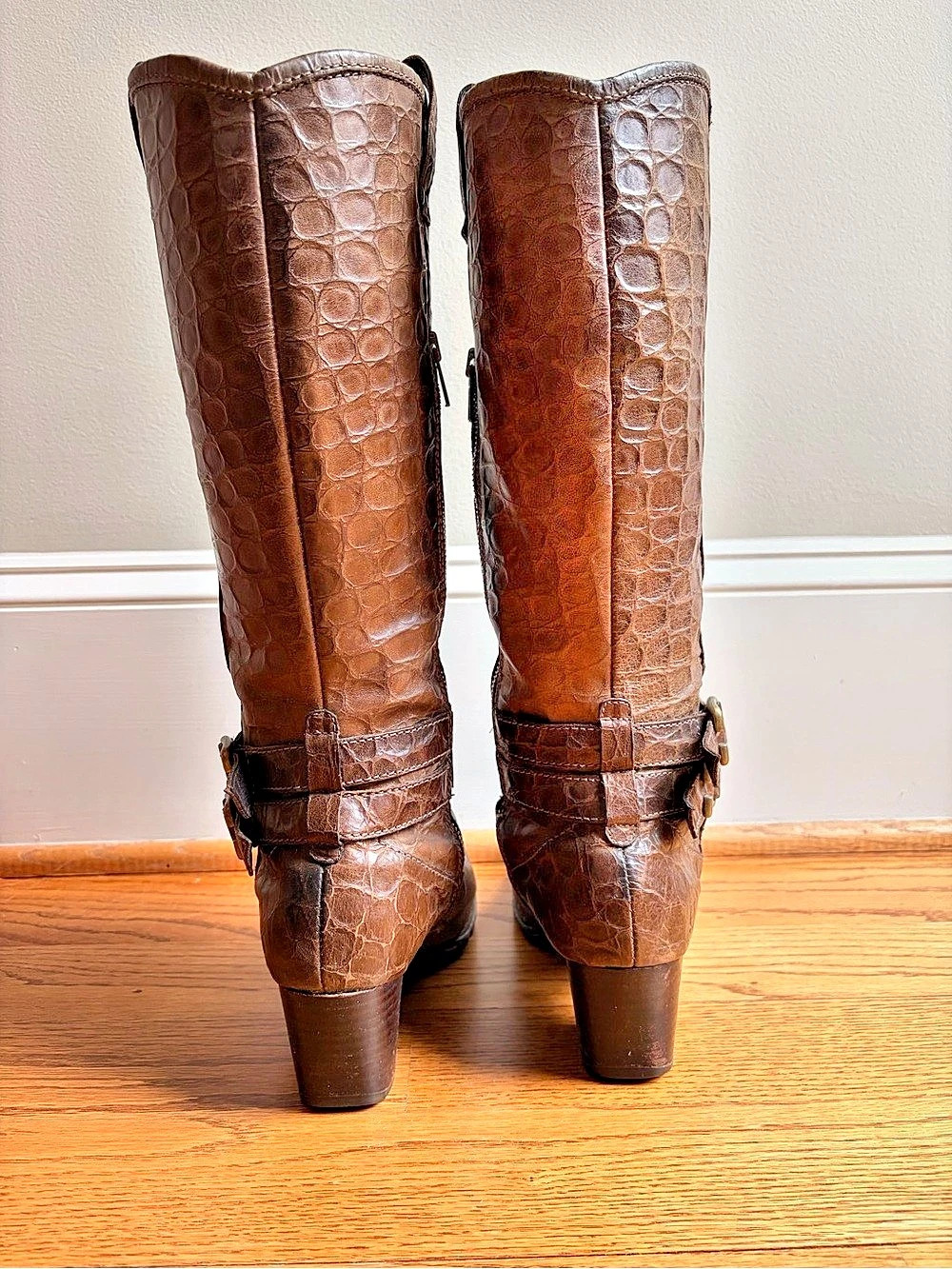Born Brown Embossed Heeled Boots - Picture 4 of 10